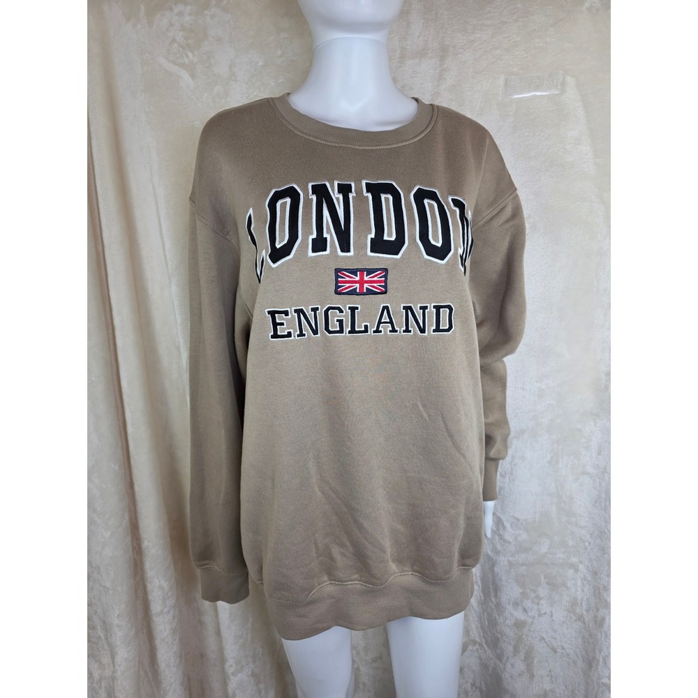 16Sixty London England Sherpa Lined Sweatshirt Mens 2XL Tan Union‎ Jack Pullover